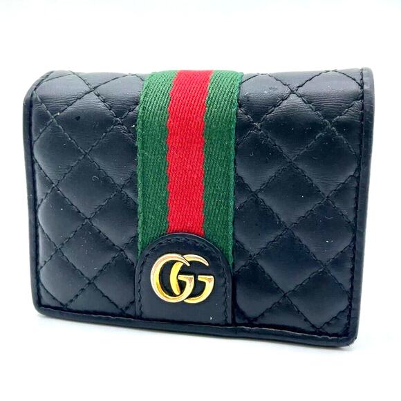 Authentic Gucci GG Marmont Sherry Line Quilted Leather Black Compact Wallet - Picture 1 of 9